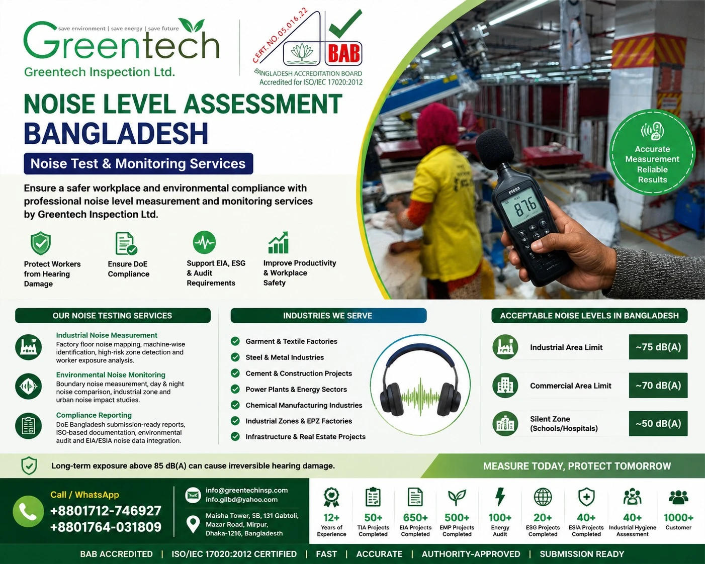 Noise Level Assessment in Bangladesh | Industrial Noise Test & Monitoring for DoE Compliance
