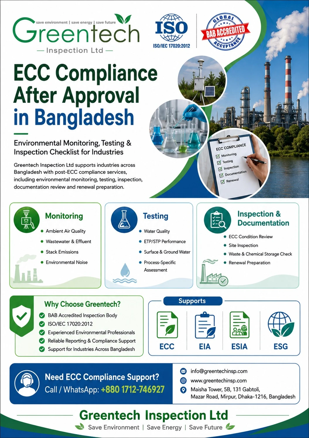 ECC Compliance After Approval in Bangladesh: Environmental Monitoring, Testing and Inspection Checklist for Industries